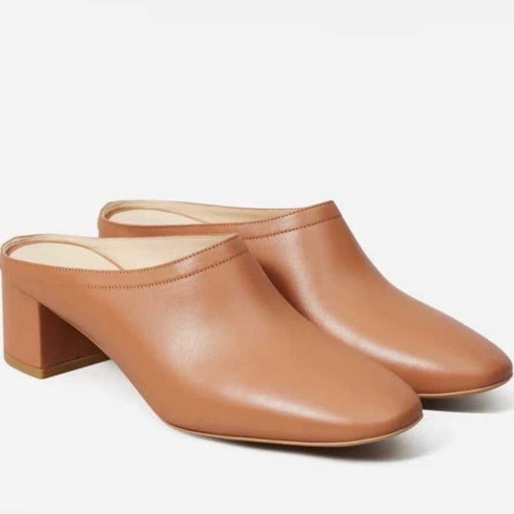 Everlane Women’s Tan Leather Day Heel Slip On Mule Minimalist Neutral